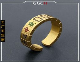 Thirteen Yao mahjong creative fashion titanium steel open ring men039s and women039s trend personality versatile Ring Jewelr3769155