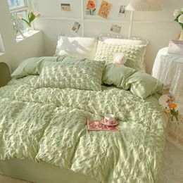 Bedroom Sets Bedding Set Queen Size Bed Sheets Set Quilt Cover Schoolgirl Washed Cotton Sheet Beddings Sets Girl 240416