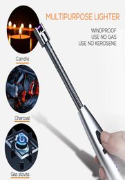 Pulse Arc Lighter Electric Windproof BBQ Lighters USB Chargeable Metal Hose Kitchen Cooking6022262