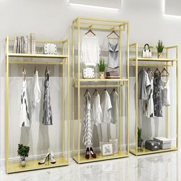 Gold Hanger men039s and women039s clothing store shelf Commercial Furniture clothes display rack floor type shelfs golden ha9650244