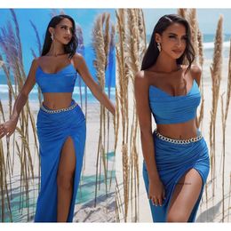 Serey Blue Blue Plus Tamanho Mermaid Prom Vestres Long for Women Sweetheart Draped High Side dividido Pageant Celebrity Evening Party Festa OCNS Formal OCNS 0430