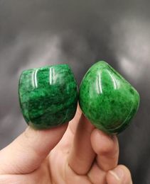 Whole direct selling 18mm23mm dry blue iron dragon raw jade jade curved finger men large sun green ring3345906