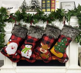 Plush Christmas Stocking Gift Bags Large Size Latticed Candy Bag Xams Tree Decoration Socks Ornament Christmas Gift Wrap DHB20423922660