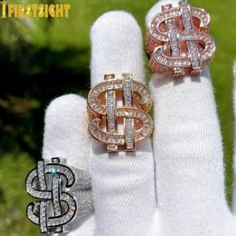Band Rings New USD Signature RGold Silver Ice Out Blcubic Zirconia Currency Rap Singer Rock Street Hip Hop Womens Jewelry J240429
