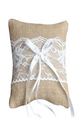 Wedding Ring Pillow Cushion Vintage Burlap Lace Decoration For Bridal Party Ceremony Pocket MYDING1716185