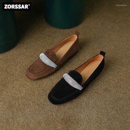 Casual Shoes Suede Loafers Women Slip On Flats Spring Fashion Brand Crystal Driving Flat Heel Maternity Woman