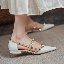 Casual Shoes Women's Flats Pointed Toe Sandals Rivets Slip On Flat For Woman Mary Janes Patent Leather Sandalias Mujer 2024 Summer 1172