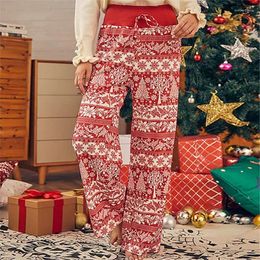 Women's Sleepwear Christmas Pyjamas Pants Elastic High Waisted Wide Leg Casual Drawstring Autumn Winter Loose Red