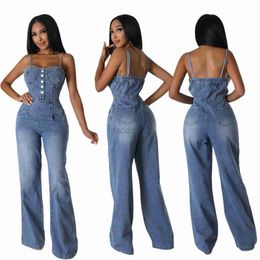 Women's Jumpsuits & Rompers Designer pants 6012 platform women's fashion casual sexy shoulder straps denim jumpsuit wide leg pants flared pants