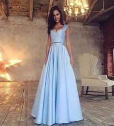 Light Sky Blue Two Piece Prom Dresses Sweetheart Satin Floor Length Cheap Black Long Party Dresses Fast 6047665