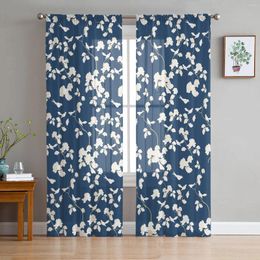 Curtain Blue Flowers And Plants Tulle Curtains For Living Room Bedroom Children Decor Sheer