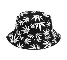 Berets 1PC Leaf Print Fisherman Hats Casual Panama Bucket Hat Unisex Maple Couple Cotton Hip Hop Cap Fashion Sun Flat Top Caps Gif9055951