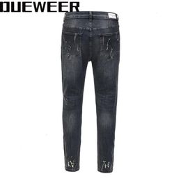 Dueweer Swag Washed Destroyed Jean Streetwear Knee Hole Biker Jeans Men Trend Fashion Splash Ink Skinny Jeans Pants for Men 1939