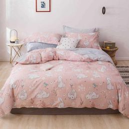 White Bunny Rabbit Pink Duvet Cover Set Cotton Bedlinens Twin Queen King Flat Sheet Fitted Sheet Bedding T2004146111975