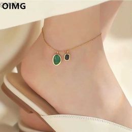 Anklets OIMG 316L stainless steel simple green stone pendant ankle bracelet suitable for womens foot accessories beach barefoot sandal ankle bracelet WX