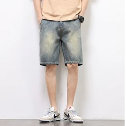 Men Summe Thin Fivepoint Denim Shorts Vintage Washed Baggy Straight Simple Solid Colour Ins Streetwear 240426