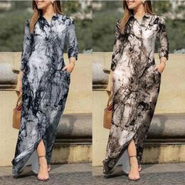 Casual Dresses Vestidos Autumn Women Long Sleeve Shirt Dress Vintage Printed Boho Maxi Summer Loose Button Down Party 3XL