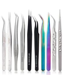 False Eyelashes 2pcs Tweezers Straight Curved Pick Up Stainless Steel Tweezer Volume Lashes Nonmagnetic Lash Extension Supplies T4174336