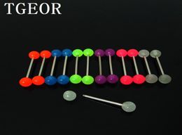 Whole 100pcs 15g Mixed Colours Glow In The Dark Uv Acrylic Piercing Barbell Tongue Ring 9736178