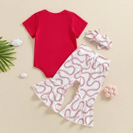Clothing Sets Baby Girl Baseball Outfit Love Short Sleeve Romper Bell Bottom Pants Set Summer Clothes