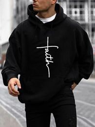 Faith Print Hoodie Cool Hoodies For Men Mens Casual Graphic Design Pullover Hooded Sweatshirt With Kangaroo Pocket 240430