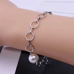 Chain Elegant Hollow Round Charm Bracelets Bangles Silver Colour Fashion Simulated Pearl Beads Bracelet Wedding Jewellery For Women