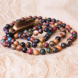 Pendants 8mm Natural African Turquoise 108 Beads Handmade Tassel Necklace Children Metal Fashion Pendant Gemstone