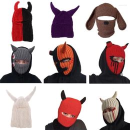 Berets Outdoor Balaclava Horns Woolen Hat Winter Warm Knitted Full Face Mask Beanies Ski For Halloween Xmas