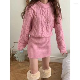Casual Dresses Korean Knit Dress Long Sleeved Winter Warm Chunky Cable-knit Ribbed Mini Sweater Women Autumn Outfit