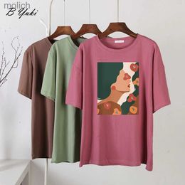 Kadın T-Shirt Blessyuki Gevşek Estetik Baskılı Kısa Knapıtlı Tişört Kadınlar İçin Harajuku Gotik Vintage T-Shirt Kadın Yumuşak Pamuk Topwx