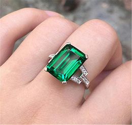 Wedding Rings Vintage Male Female Green Crystal Jewelry Dainty Silver Color For Women Men Charm Square Zircon Engagement Ring9356226