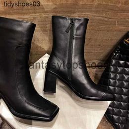 The Row Designer high leather heel TR Martin boots shoes for women in autumn and winter 2022 New style square head side zipper thin leg thick heel XACI FCOB