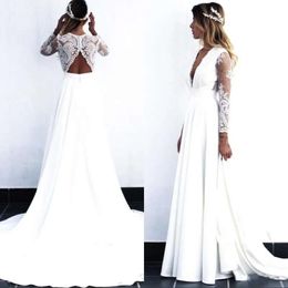 Dresses Wedding Vintage Lace Bohemian Long Sleeve Boho Open Back Bridal Gowns Vestido De Noiva