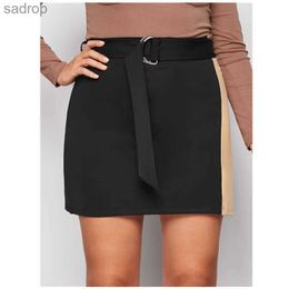 Skirts Size Tie Waist Summer Elegant Straight Skirt Womens Colorful Blocking Casual Mini Skirt Plus Size Work Office Bottom 6XL 7XL XW