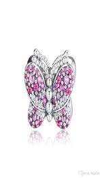2019 Frühling 925 Sterling Silber Schmuck schillernden Rose Schmetterling Charme Perlen Passende Armbänder Halskette für Frauen DIY MAKE5269086