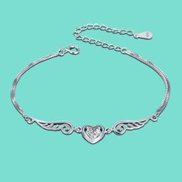 925 Sterling Silver Beautiful Winged Heart Shape Zircon Bracelet for women Korean Fashion Jewellery Birthday Gift Anniversary 240423