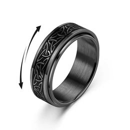 Band Rings Viking Celtic Knot Rune Ring for Mens Rotating Stainless Steel Anti Stress Anxiety Relaxation Anillo Estrogen Q240429