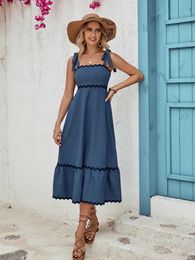 Basic Casual Dresses Fashion Elegant A-Line Halter Dress For Women Slveless Solid Casual Vacation Party Dresses Female Backless Beach Long Dress Y240429