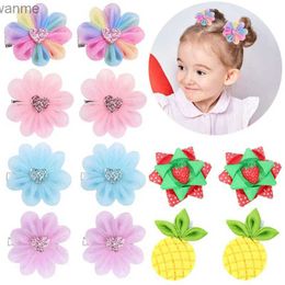 헤어 액세서리 2pcs New Childrens 헤어 클립 메쉬 쉬폰 부티크 헤어 클립 패션 헤어 액세서리 아기 머리 클립 여자 의류 헤드웨어 wx