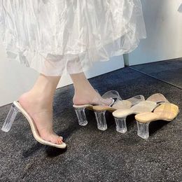 Dress Shoes Summer Transparent High Heels Women Square Toe Sandals Woman Clear Pumps Wedding Jelly Slippers H240430