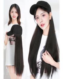 Ball Caps Long Straight Hat Wig Natural Brown Wigs Connect Synthetic Baseball Cap Hair Adjustable For WomenBall4361939