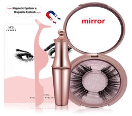 Magnetic False Eyelashes with Liquid Eyeliner and makeup mirror Magnetic Eyeliner Reusable Eyelash Tweezer 5 magnets Silk Eye lash2433044
