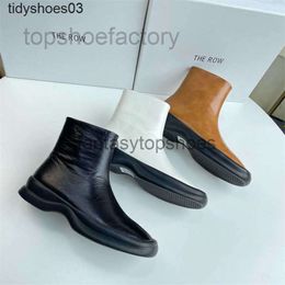 The Row High Dress Designer Shoes TR quality niche shoes leather thick sole square head short with side zipper for comfortable and versatile womens LG6Q ISW6