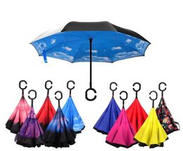 Windproof Reverse Folding Double Layer Inverted Chuva Umbrella Self Stand Rain Protection CHook Hands For Car6295494