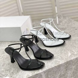 The Row high TR Rows new full leather one line heel sandals with thin strip front and back hollow fashionable sexy womens sandals