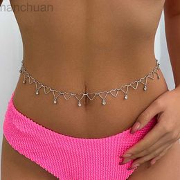 Waist Chain Belts Ingemark Sexy Boho Rhinestone Love Heart Pendant Waist Belly Belt Chain Women Summer Bikini Rave Body Jewellery Y2K Accessories d240430