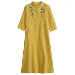 Party Dresses Embroidery Stand Robe Femme Fashion Indie Folk Loose Ethnic Cotton Linen Dress Women Vestidos Verano 2024 Vintage