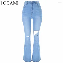 Women's Jeans LOGAMI High Waist Stretch Woman Ripped Slim Micro Flared Pants Women's Street Spring Summer