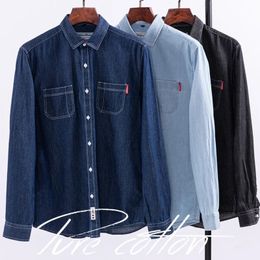 Spring and Autumn Enzyme Washed Mens Long Sleeve Denim Shirt Pure Cotton Casual Fashion Outerwear Versatile Mens Clothing 240423