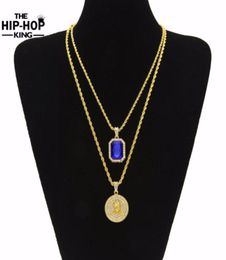 Micro Ruby Red Jesus Face Pendant Chain Necklace Set for Men High Quality Zinc Alloy Iced Out Hip Hop Jewellery New Arrival29196472989